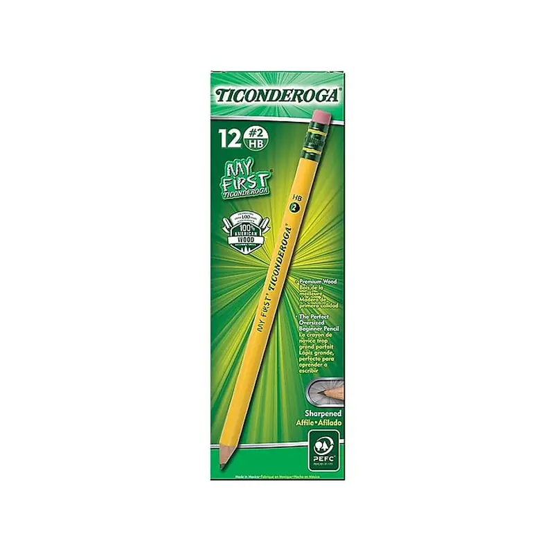 Ticonderoga My First Ticonderoga Wooden Pencils, No. 2 Medium Lead, Dozen (33312)