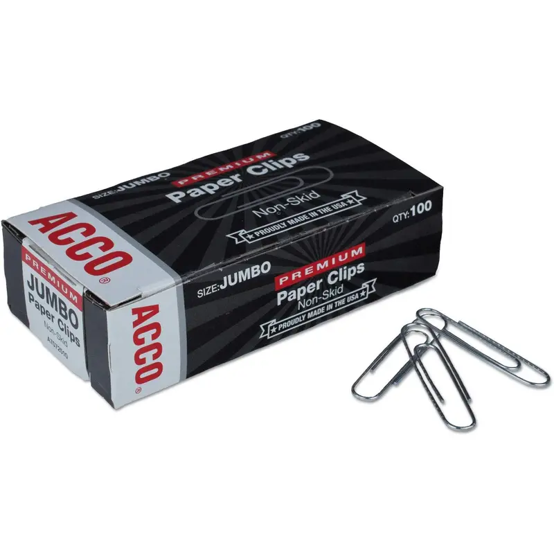 ACCO Jumbo Paper Clips Silver 1 Box of 100 Clips