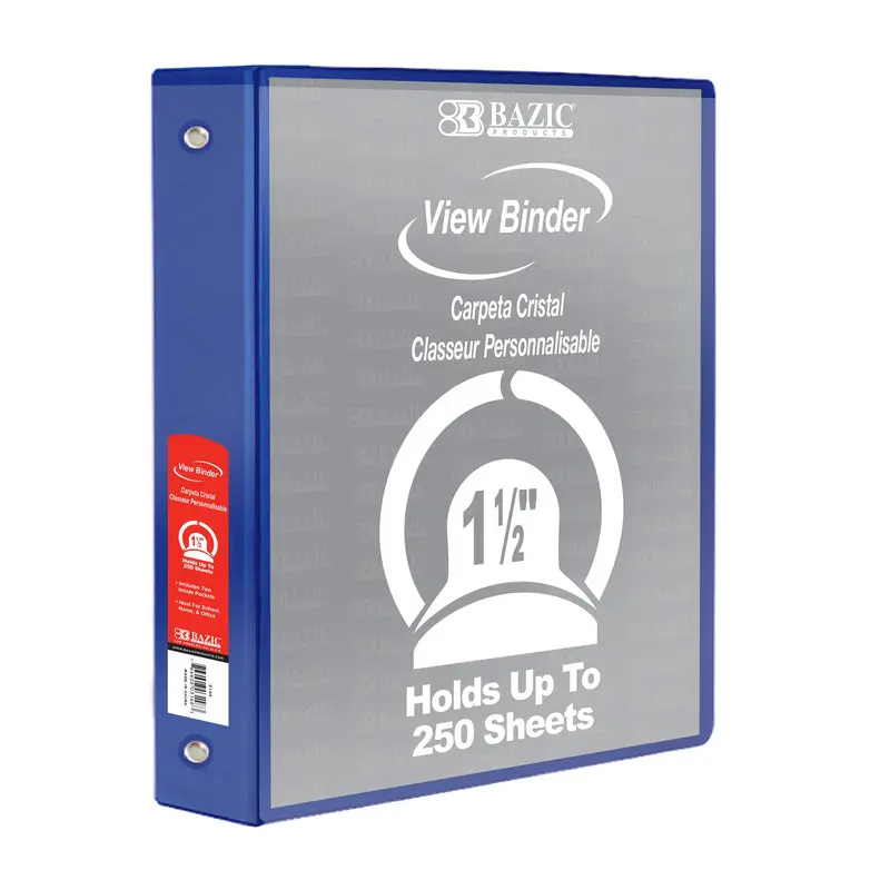 BAZIC 1.5" BLUE 3 RING VIEW BINDER W/2POCKETS
