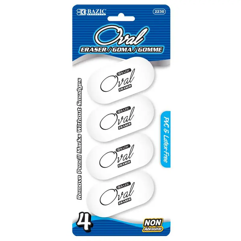 BAZIC WHITE OVAL ERASER (4/PACK)