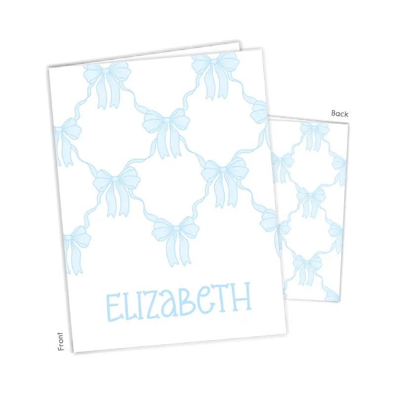 Blue Toile Coquette Bow Chinoiserie Flowers Personalized Custom 2-Pocket Folder  School Office Supplies1 - 2Pocket Folder