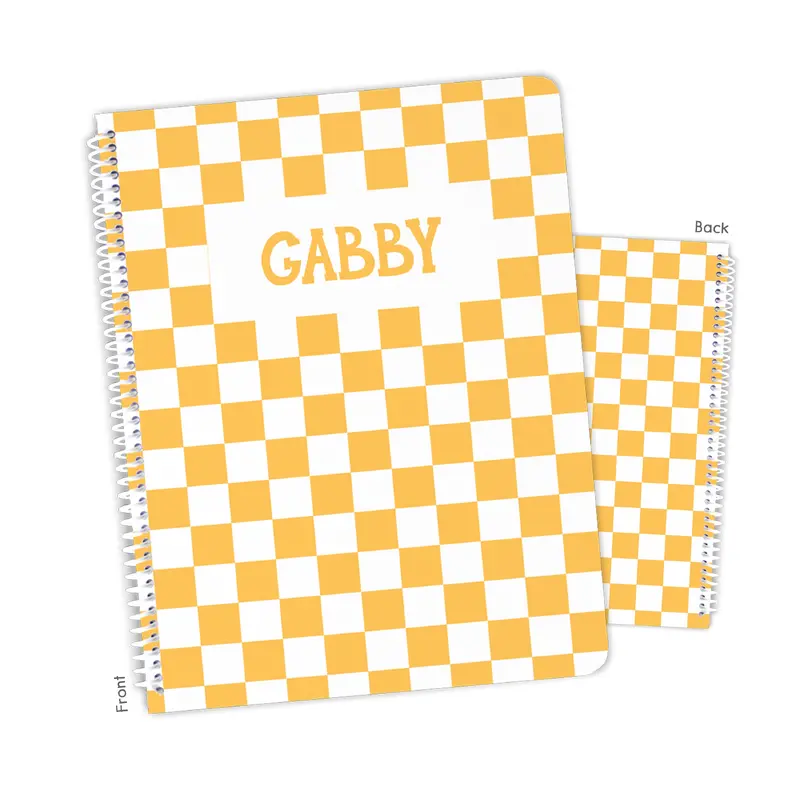 Yellow White Checks Personalized Custom Notebook or Sketchbook  School Office SuppliesNotebook (wide ruled, lined pages)