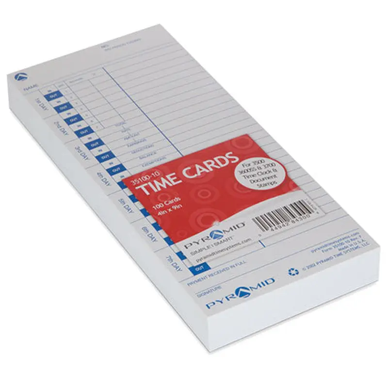 Time Clock Cards For Pyramid Technologies 3000, One Side, 4 X 9, 100/pack