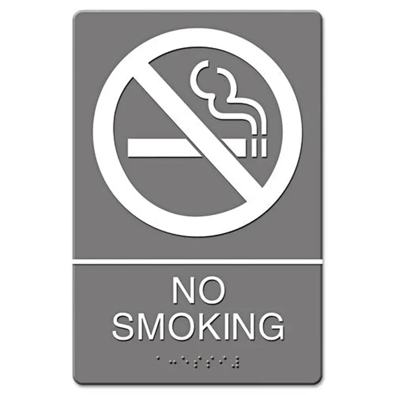 Ada Sign, No Smoking Symbol W/tactile Graphic, Molded Plastic, 6 X 9, Gray