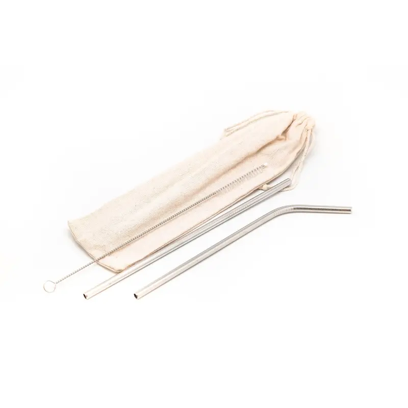 3 Piece Metal Straw Set in Fabric CaseAssorted