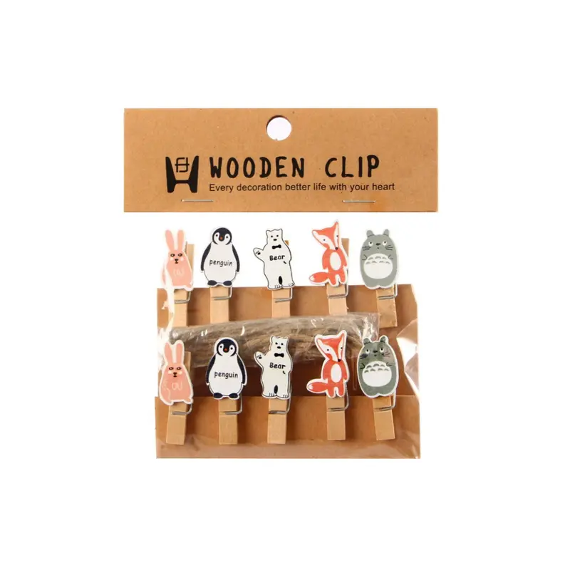 Animal Theme Wooden Clip with TwineAssorted