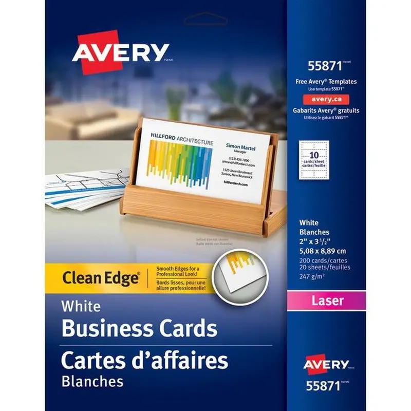 Avery Business Card 2" (50.80 mm) x 3 1/2" (88.90 mm) - 200 / Pack - Heavyweight - White