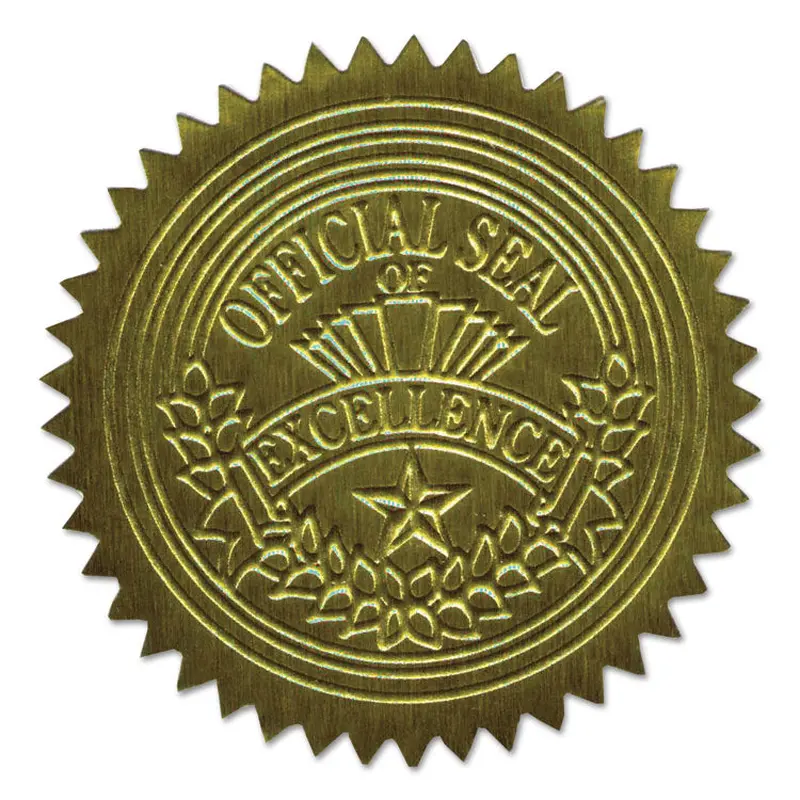 Self-Adhesive Embossed Seals, 2" dia, Gold, 20/Sheet, 5 Sheets/Pack