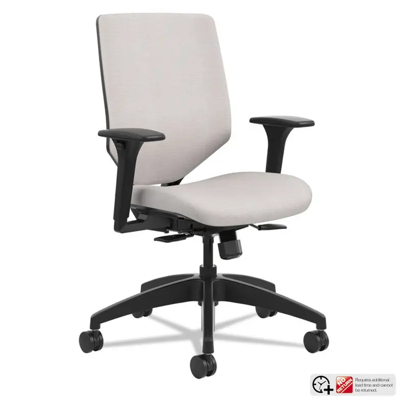 Solve Series Upholstered Back Task Chair, Supports Up to 300 lb, 17  to 22  Seat Height, Sterling Seat/Back, Black Base
