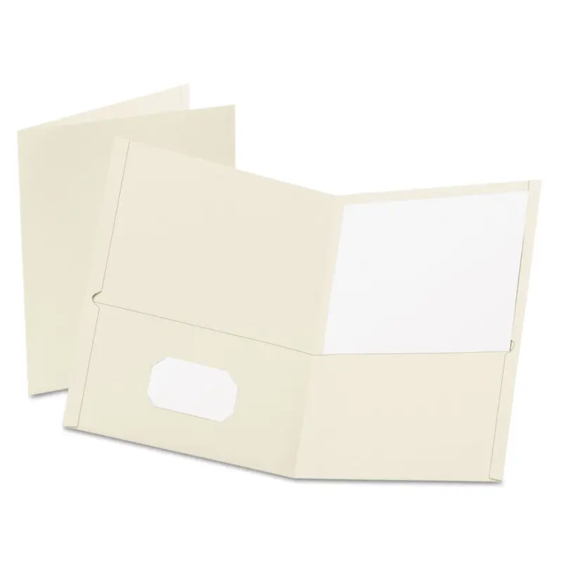 Twin-Pocket Folder, Embossed Leather Grain Paper, 0.5" Capacity, 11 x 8.5, White, 25/Box