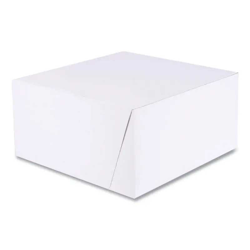 White One-Piece Non-Window Bakery Boxes, Standard, 10 x 10 x 5, White/Kraft, Paper, 100/Bundle