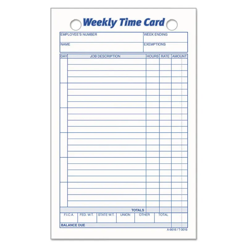 Weekly Employee Time Cards, One Side, 4.25 x 6.75, 100/Pack