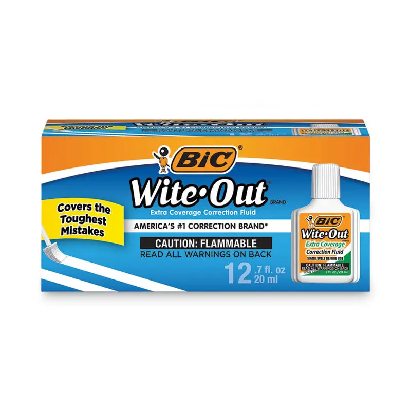 Wite-Out Extra Coverage Correction Fluid, 20 mL Bottle, White, Dozen