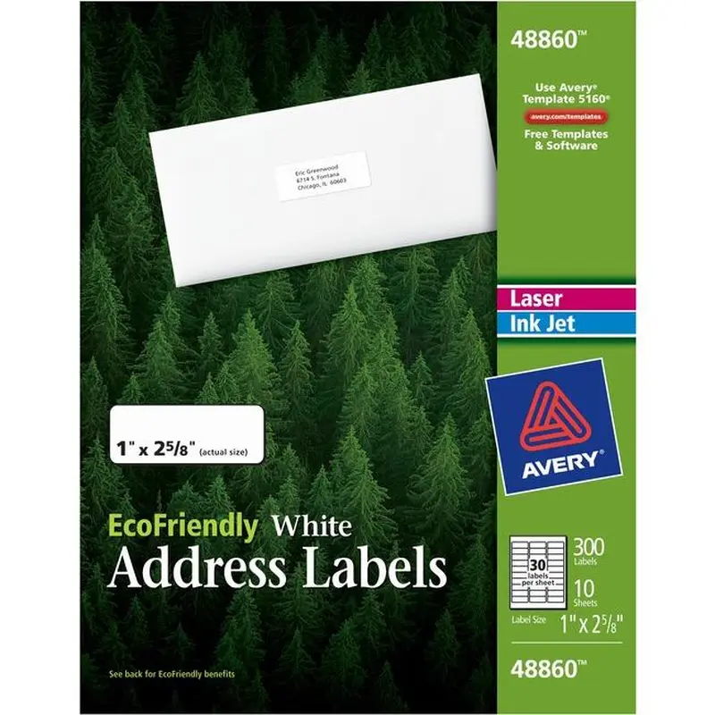 48860 ECO WHITE MAILING LABEL PERMANENT 1" X 2 5/8" 10 SH