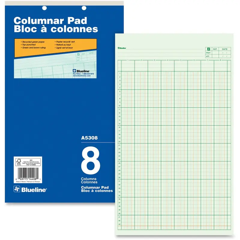 Blueline Columnar Pad, A5308, 8 Columns