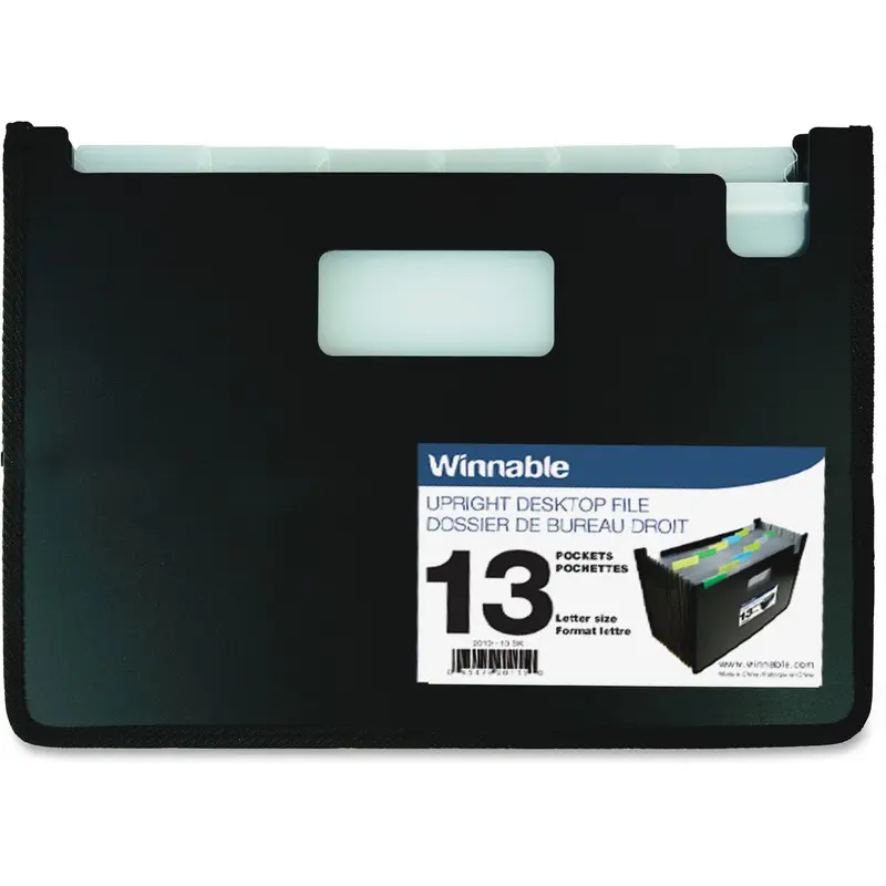Winnable Expanding Desktop File - Letter - 8 1/2" x 11" Sheet Size - 13 Pocket(s) - Poly - Black - 1 Each