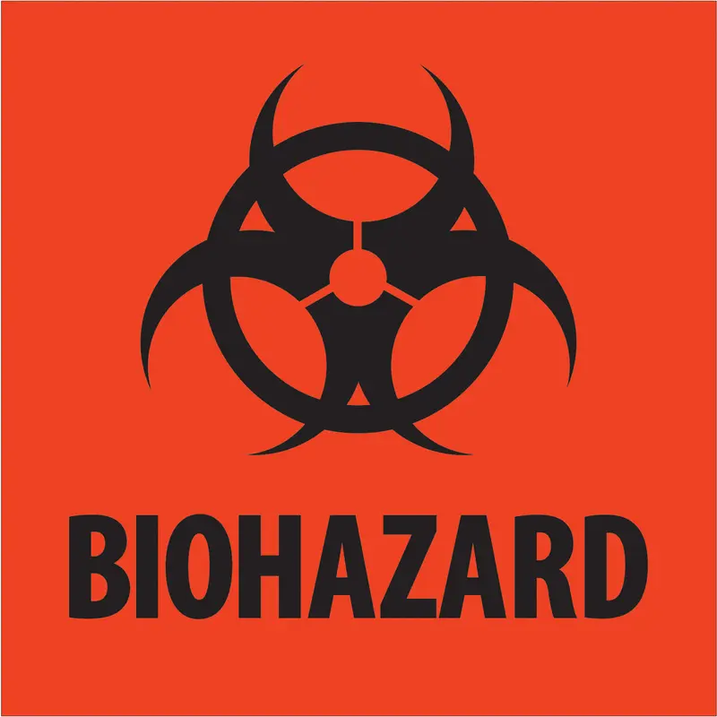 2 x 2" - "Biohazard" Fluorescent Red Labels 500/Roll