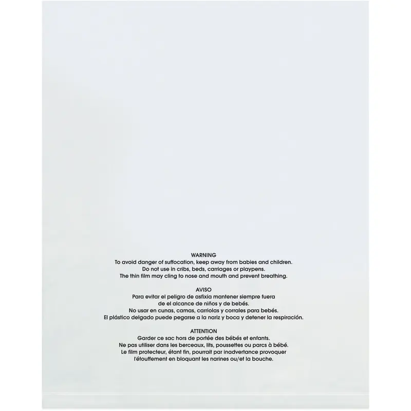 12 x 15 - 1 Mil (100 Pack) Flat Suffocation Warning Poly Bags 100/Case