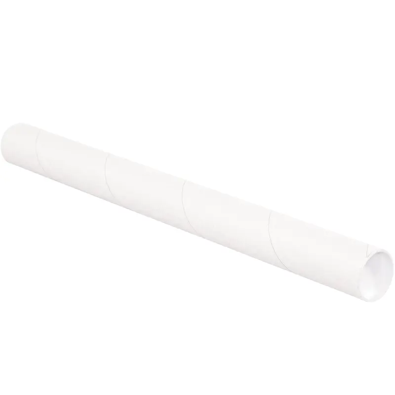 2 1/2 x 18 White Mailing Tubes With End Caps .070 Gauge 34/Case