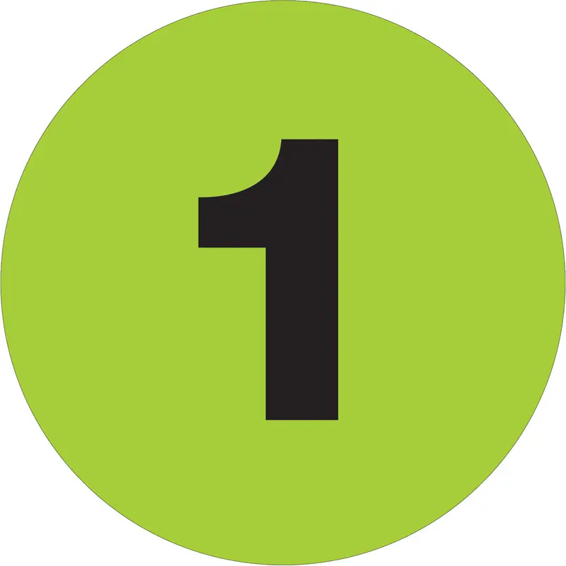 2" Circle - "1" (Fluorescent Green) Number Labels 500/Roll