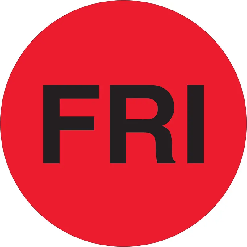 2" Circle - "FRI" (Fluorescent Red) Days of the Week Labels 500/Roll