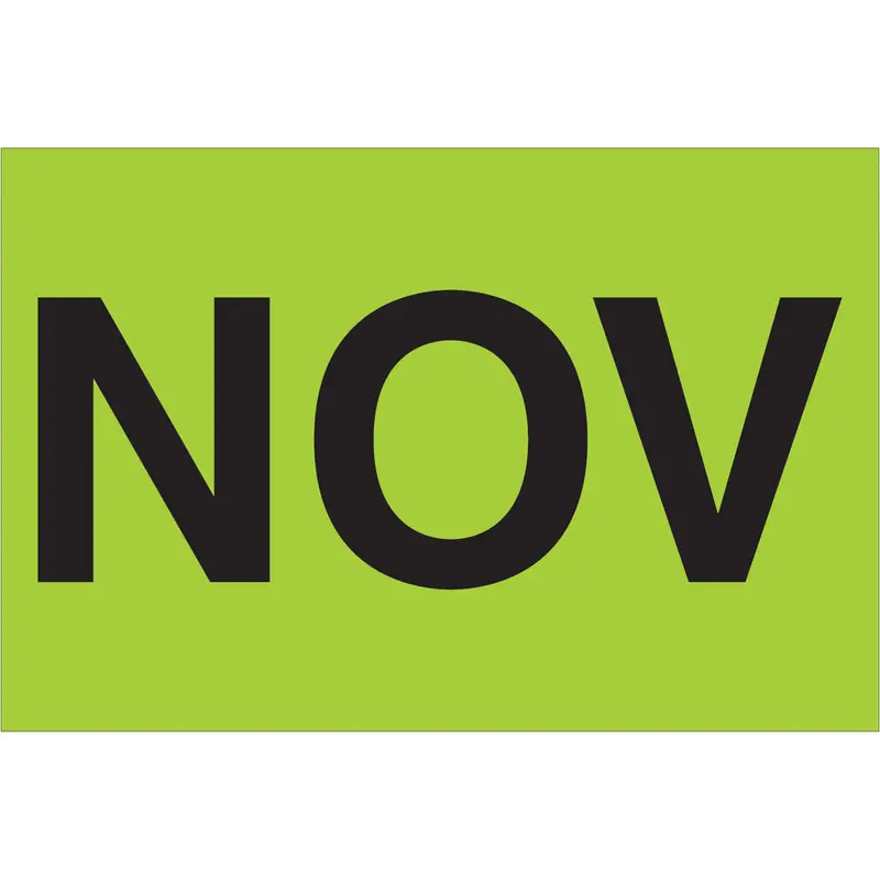 2 x 3" - "NOV" (Fluorescent Green) Months of the Year Labels 500/Roll