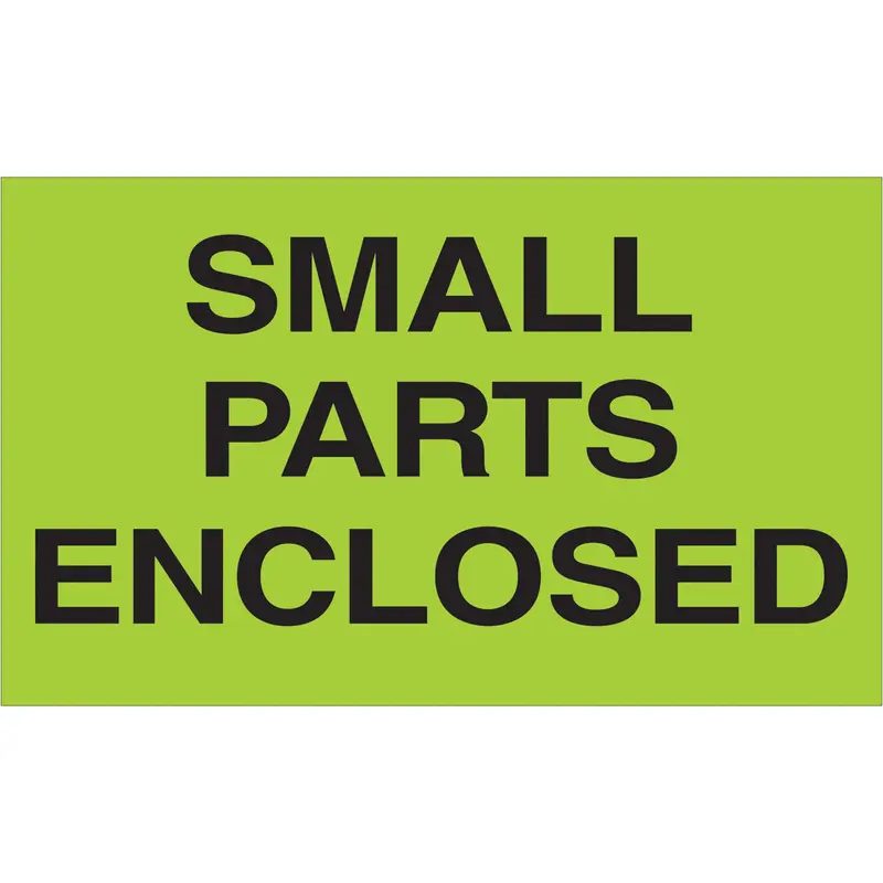 3 x 5" - "Small Parts Enclosed" (Fluorescent Green) Labels 500/Roll