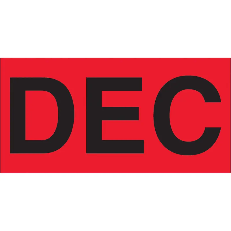 3 x 6" - "DEC" (Fluorescent Red) Months of the Year Labels 500/Roll