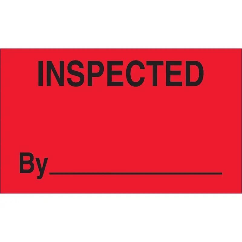 3 x 5" - "Inspected By" (Fluorescent Red) Labels 500/Roll