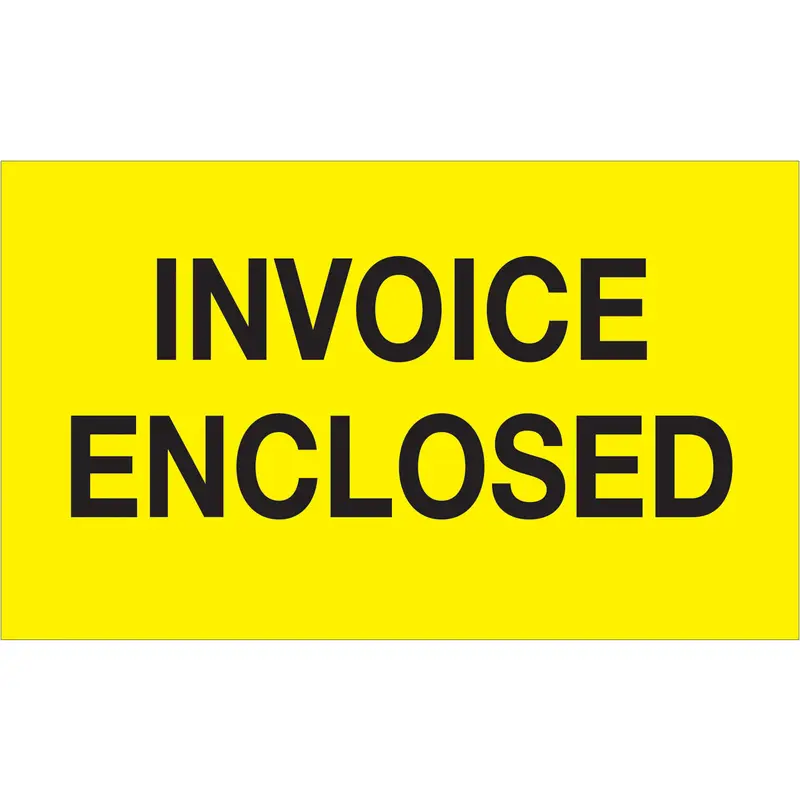 3 x 5" - "Invoice Enclosed" (Fluorescent Yellow) Labels 500/Roll