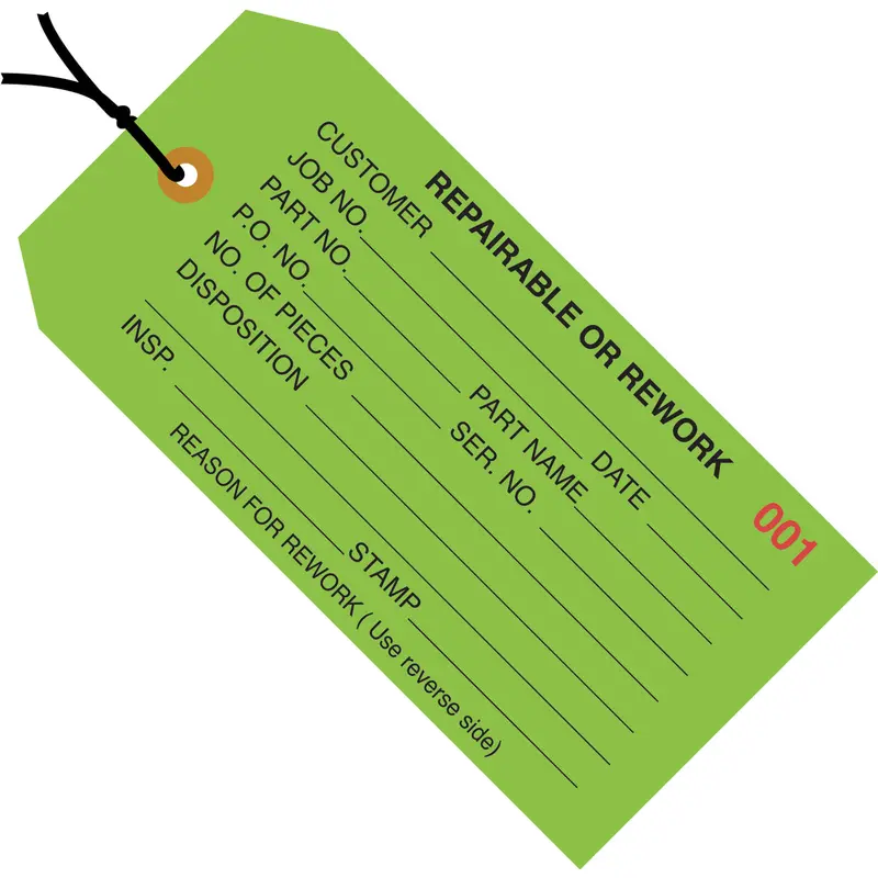 4 3/4 x 2 3/8 - "Repairable or Rework" Inspection Tags - Pre-Strung 1000/Case