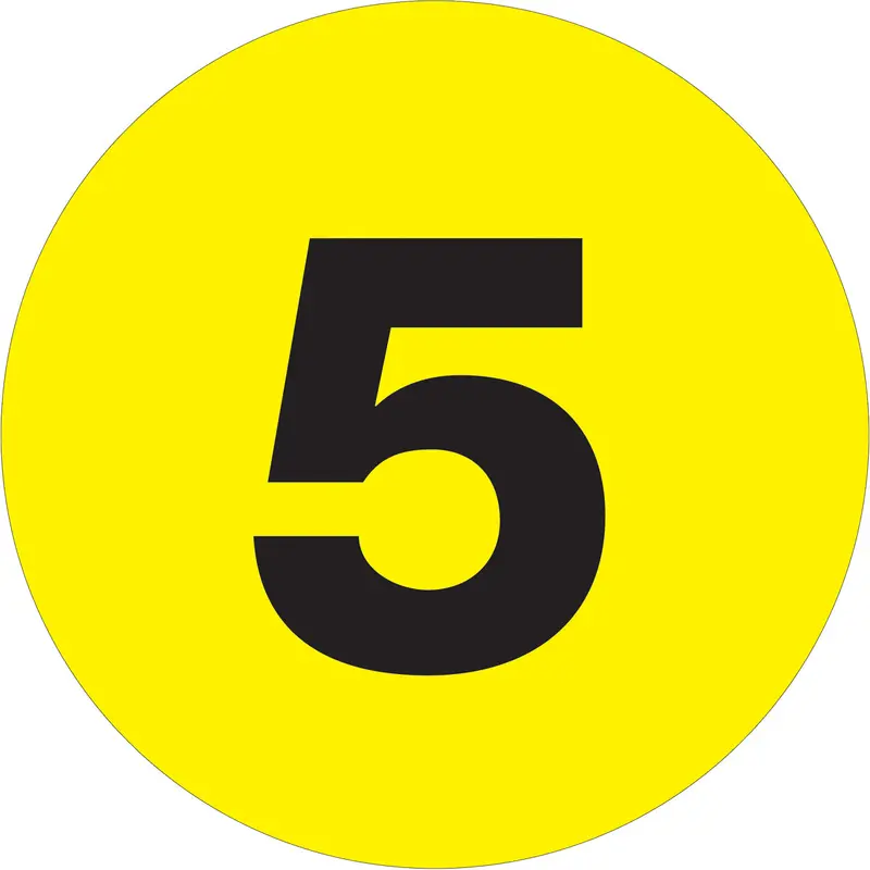 4" Circle - "5" (Fluorescent Yellow) Number Labels 500/Roll