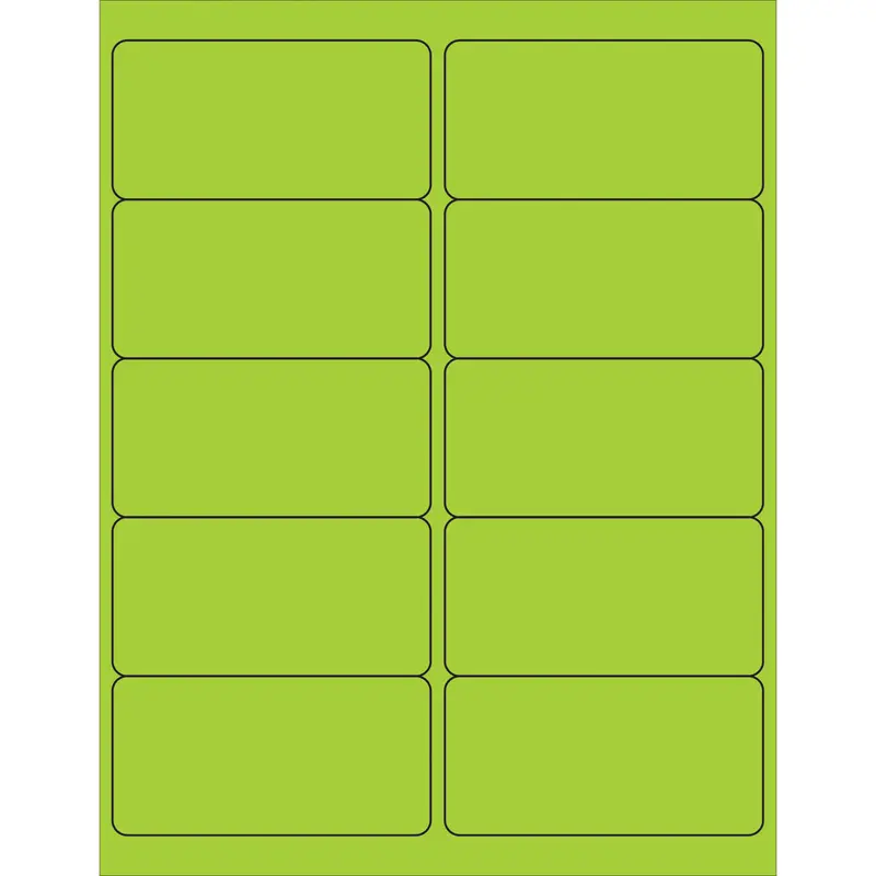 4 x 2" Fluorescent Green Removable Rectangle Laser Labels 1000/Case