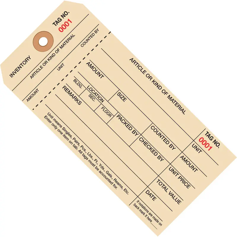 6 1/4 x 3 1/8 - (5000-5999) Inventory Tags 1 Part Stub Style #8 1000/Case