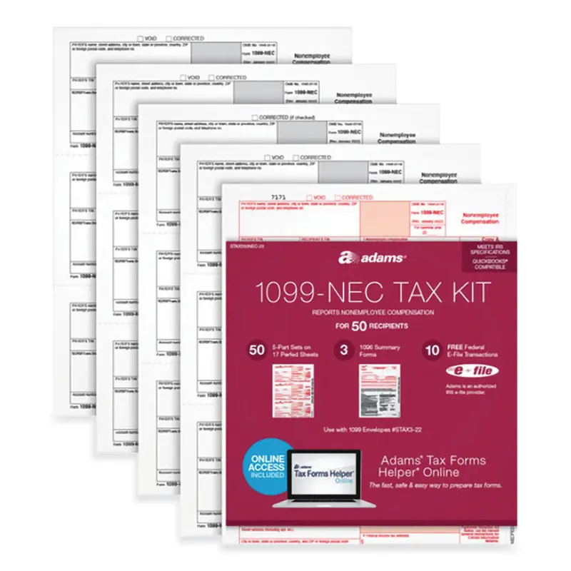 1099-NEC   1096 Tax Form Bundle, Inkjet/Laser, Fiscal Year: 2023, 5-Part, 8.5 x 3.67, 3 Forms/Sheet, 24 Forms Total