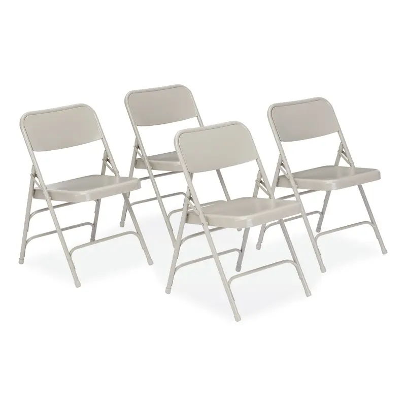 300 Series Deluxe All-Steel Triple Brace Folding Chair, Supports Up to 480 lb, 17.25" Seat Height, Gray, 4/Carton