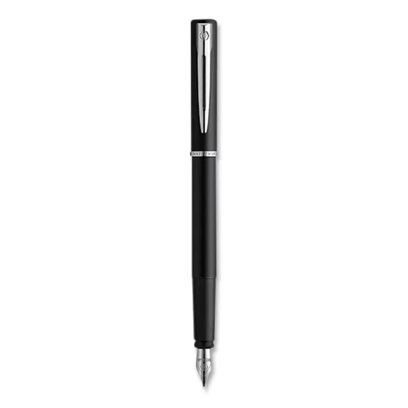 Allure Fountain Pen, Stick, Fine Nib, Blue Ink, Black/Silver Barrel