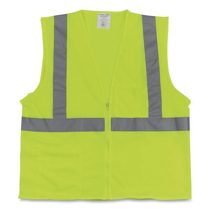 ANSI Class 2 Two-Pocket Zipper Mesh Safety Vest, Large, Hi-Viz Lime Yellow