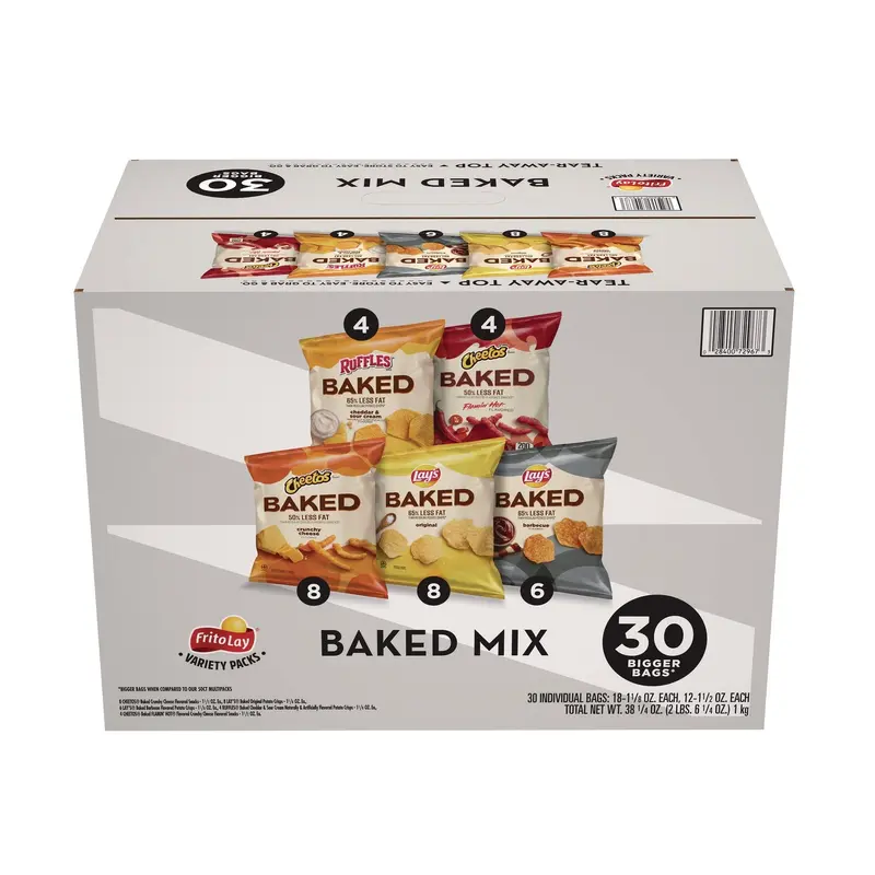 Baked Variety Pack, Lays Regular/Lays BBQ/Cheetos/Ruffles Cheddar and Sour Cream/Hot Cheetos, 30 Bags/Box, 2 Boxes/Carton