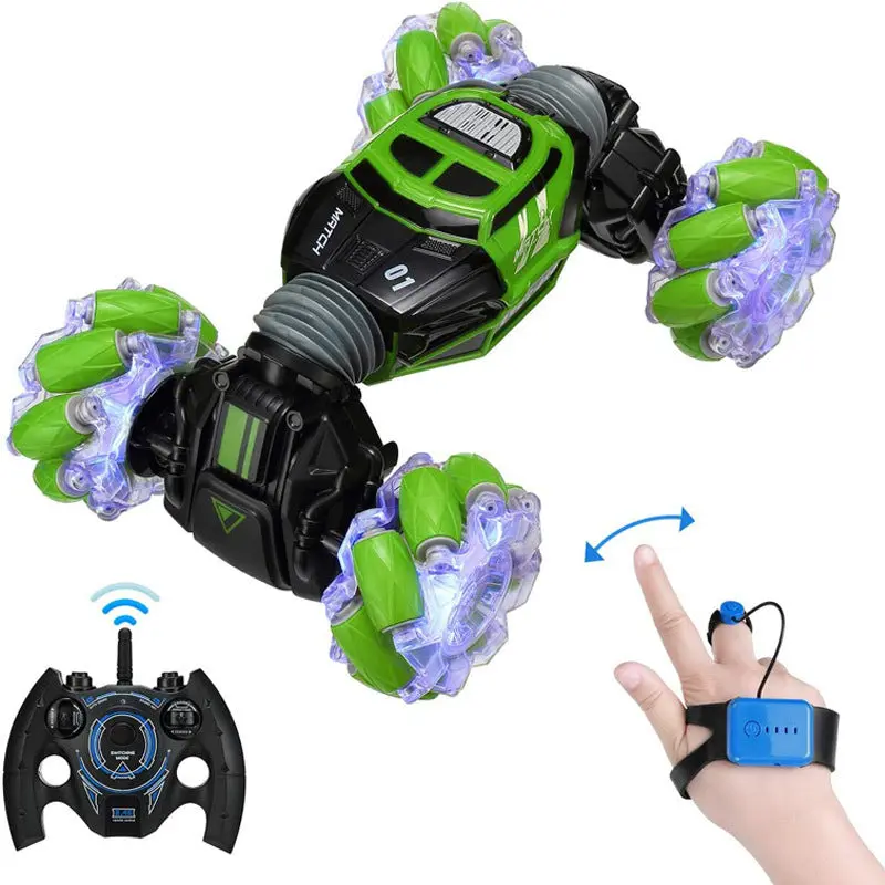 (Net) 360-Degree Gesture RC Stunt Car - Hand Remote Control for Kids and AdultsGreen