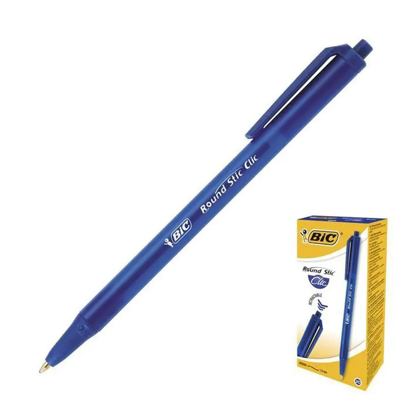 (NET) Bic Round Stic Clic Blue Ballpoint Pen