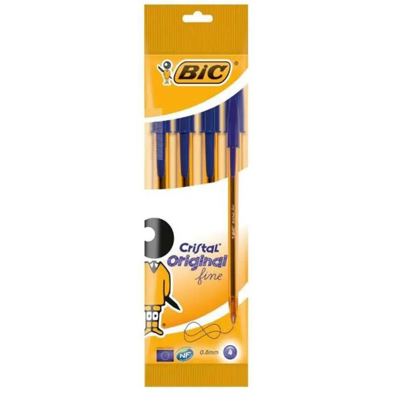 (NET) Bic Cristal Fine Ball Point Pen Blue 0.8mm / 4 Pieces