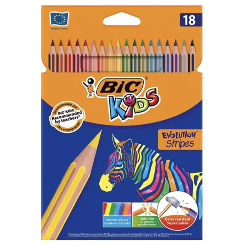 (NET) Bic Kids Evolution Stripes Coloring Pencils Assorted / 18 Pieces