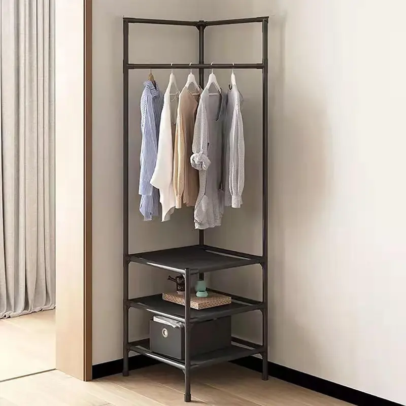 (Net) Corner Coat Rack 3 Layers Clothes  Closet Organizer with Shoe Rack for Corner Entryway Organizer / 565849Black