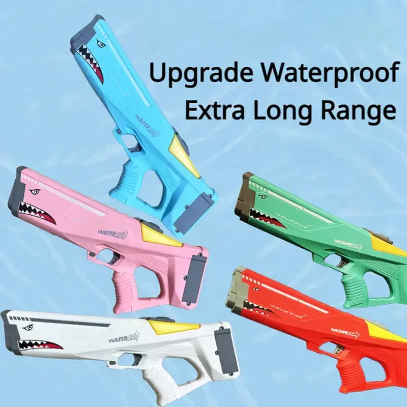 (NET) High Pressure Electric Water Gun Large Capacity Automatic Water Guns Shark Adult Kids Outdoor Beach Pool Summer Toys Watergunblue