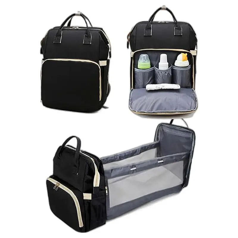 (Net) Large Baby Bag, Multi-functional Travel Back Pack, Anti-Water Maternity Nappy Bag Changing Bags 35*16*28CMBlack