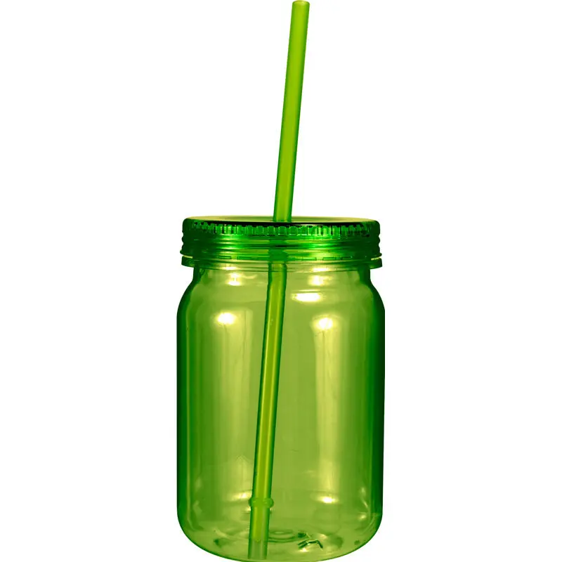 (Net) Jars with Lid and StrawGreen