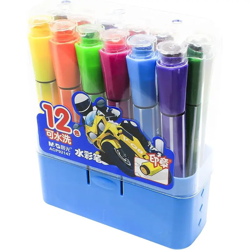 (NET) M&G Stamp Water Color Pen Hexagon Washable / 12 colorsPINK
