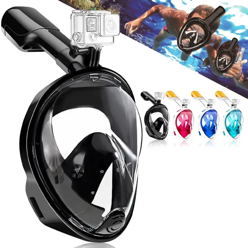 (Net) Overa Full Face 180 Snorkeling Mask Wide View Area Portable Snorkel MaskBlack