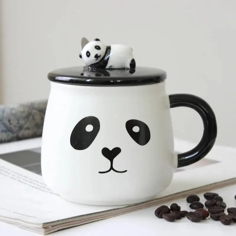 (Net) Panda Design Ceramic Cup with Matching Cap / 890120Panda Face